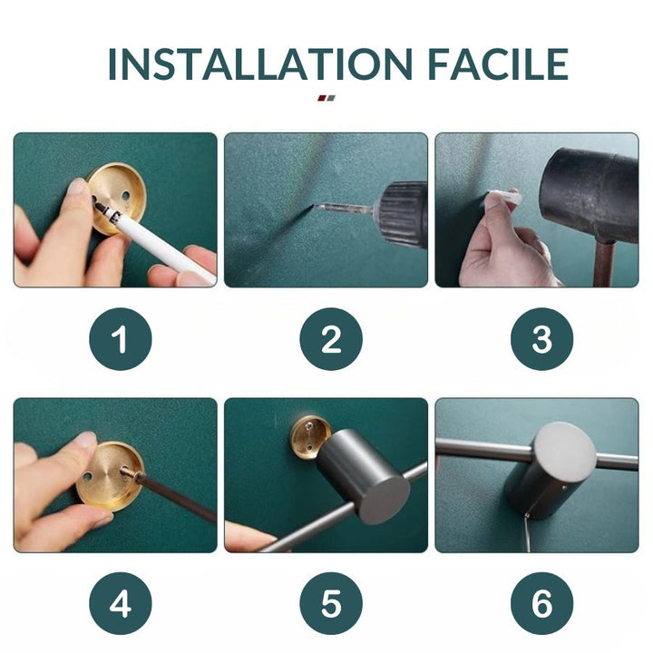 Barre porte serviette extensible, installation facile, guide d'installation en 6 étapes simples