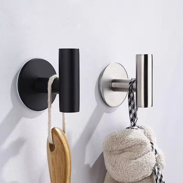 Crochet adhésif porte serviette, inox brossé argenté et noir mat