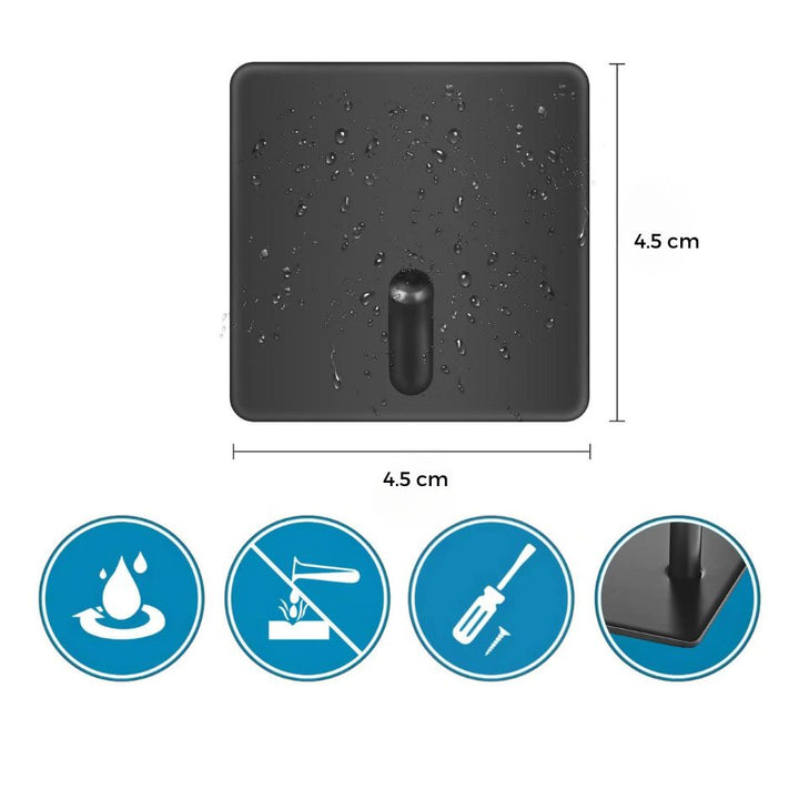 Crochet adhésif pour salle de bain, dimensions de 4.5 × 4.5 cm, matériaux et fixation adhésive, résistante à l'eau, ne rouille pas, pas besoin d'outils, matériau de qualité