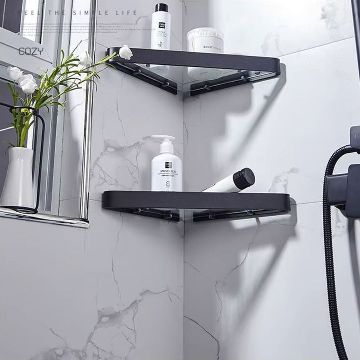 Étagère d'angle en verre salle de bain