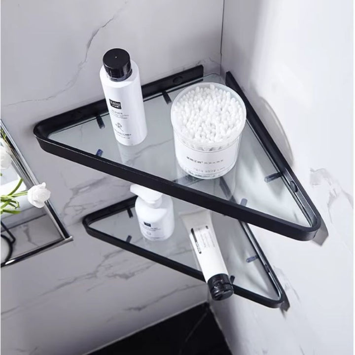 Étagère d'angle en verre salle de bain