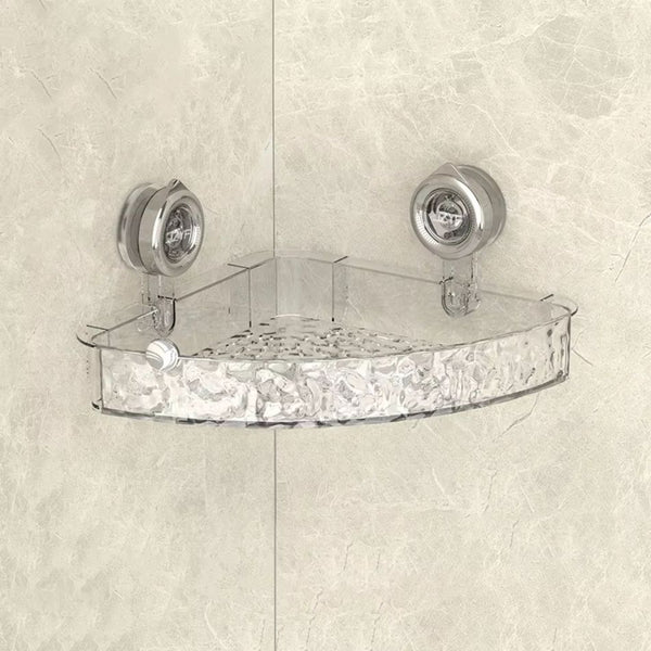Étagère d'angle à ventouse pour salle de bain transparente