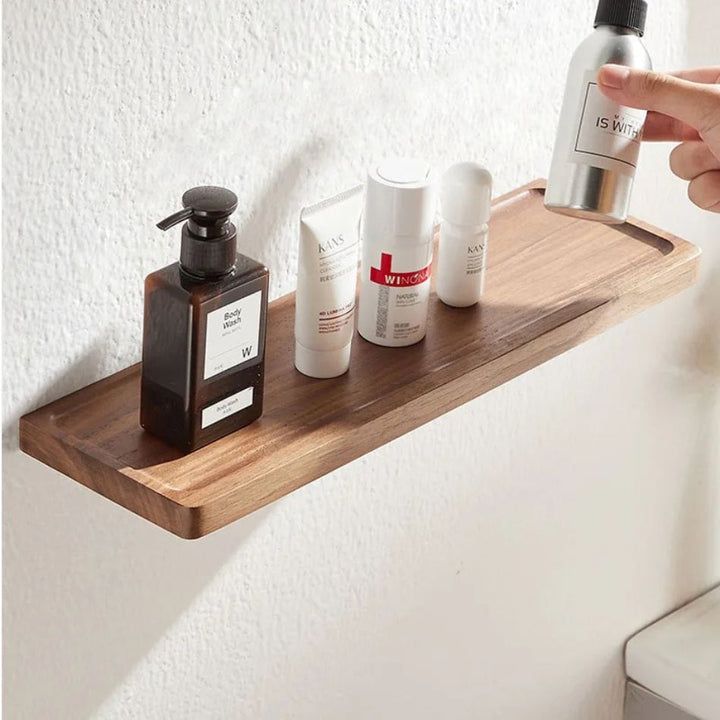 Étagère murale bois massif salle de bain, plateau concave, utilisé