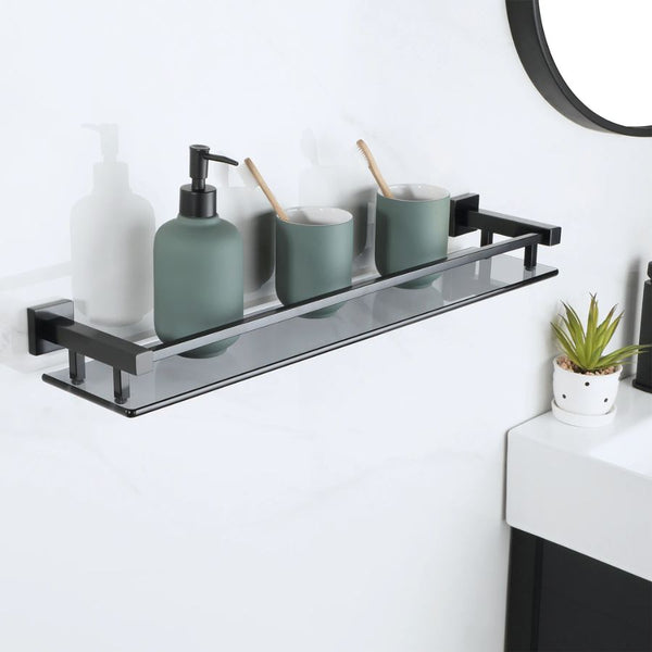 Étagère murale design en verre et inox salle de bain Noir - 50 cm