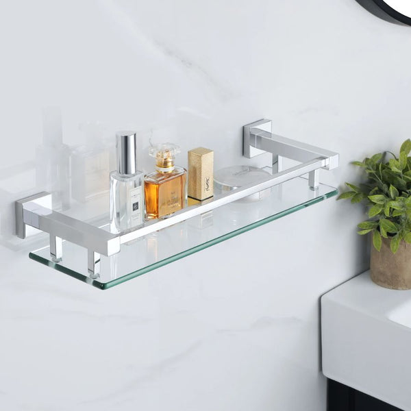 Étagère murale design en verre et inox salle de bain Chromé - 40 cm