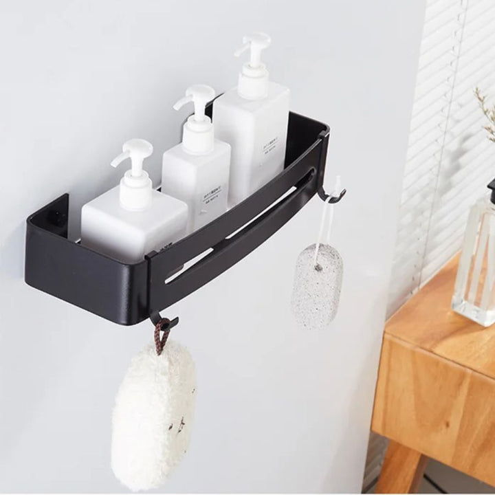 Étagère murale en métal avec crochet pour salle de bain noir