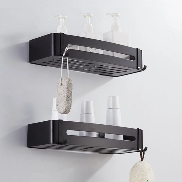 Étagère murale en métal avec crochet pour salle de bain noir