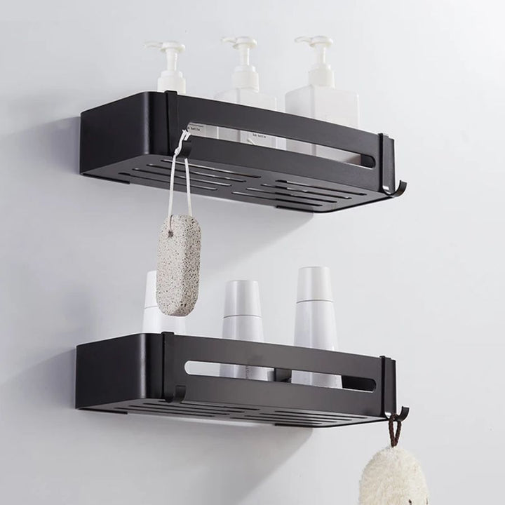 Étagère murale en métal avec crochet pour salle de bain noir