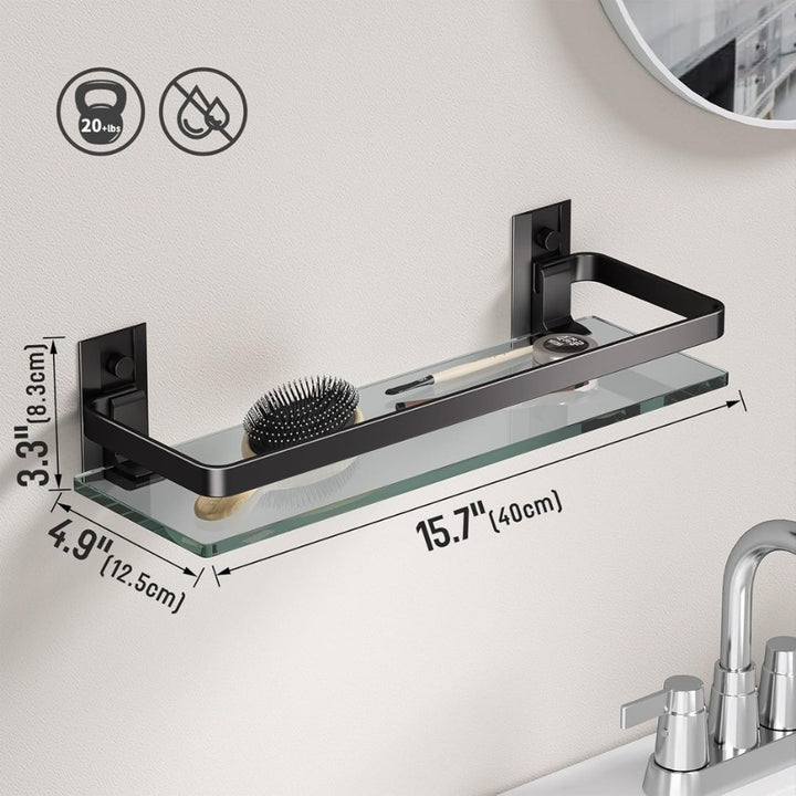 Étagère murale en verre trempé salle de bain dimensions : longueur 40 cm, largeur 12.5 cm, hauteur 8.3 cm, capacité de charge maximale de 10 kg 20 lbs
