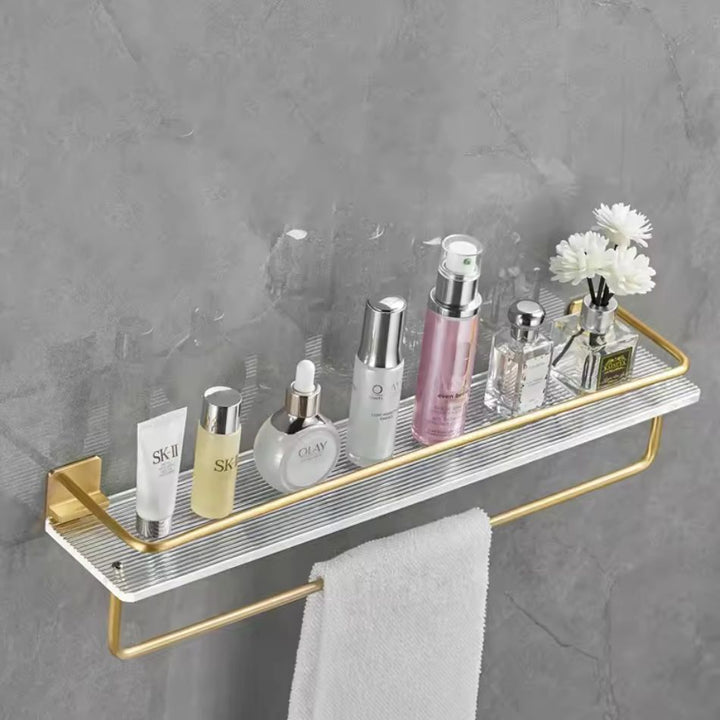 Étagère murale métal doré avec barre porte-serviette