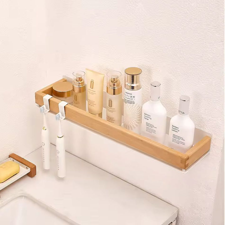 Étagère murale salle de bain bois métal blanc