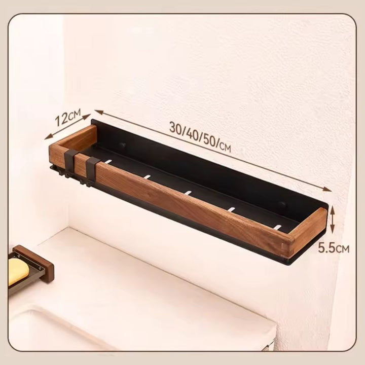Étagère murale salle de bain bois métal, disponible en 30/40/50 cm de long, 12 cm de large et 5.5 cm de hauteur