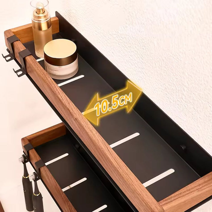 Étagère murale salle de bain bois métal, profondeur de 10.5 cm