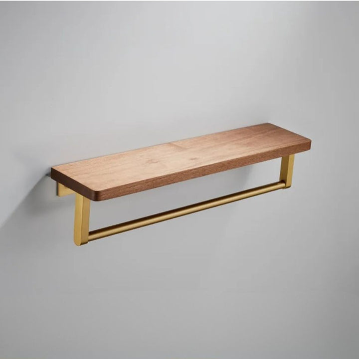 Étagère porte serviette bois et or, avec ou sans porte-serviettes, fixation murale, plateau plat, 50 cm de long