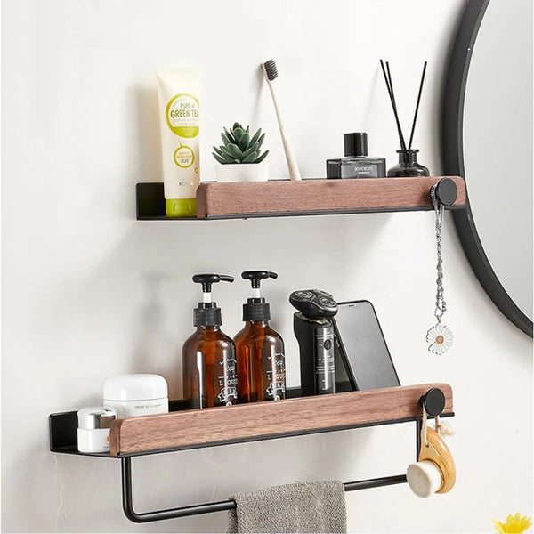 Étagère salle de bain noir et bois
