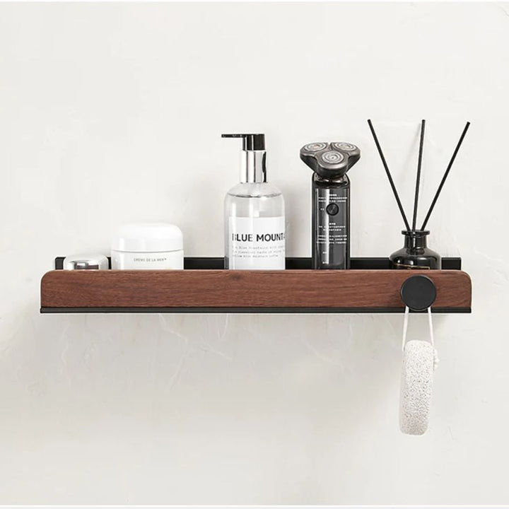 Étagère salle de bain noir et bois noir / 30 cm / sans barre