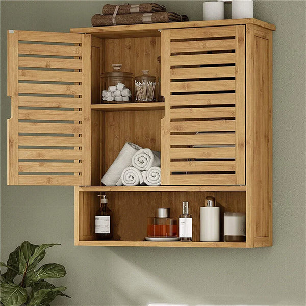 meuble étagère salle de bain bambou