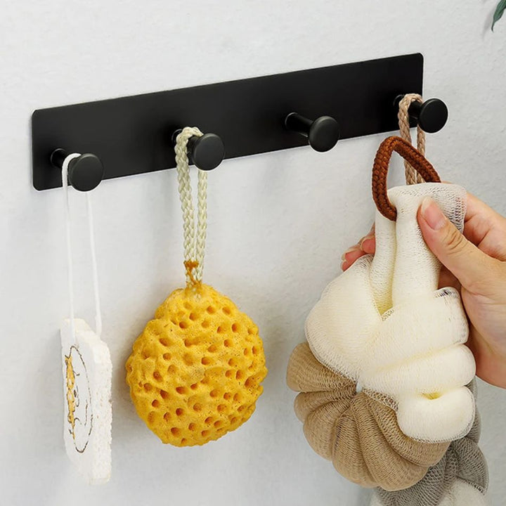 Patère à Coller sur la Porte, coloris noir, 4 crochets