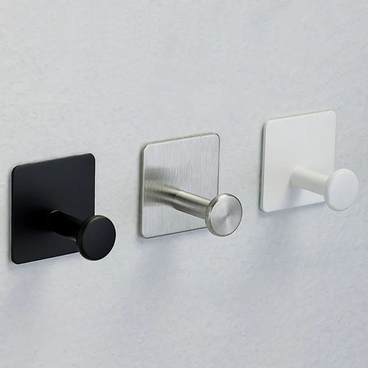 Patères à Coller sur la Porte, 3 patères : une blanche, une noire et une en acier brossé, modèle avec 1 crochet