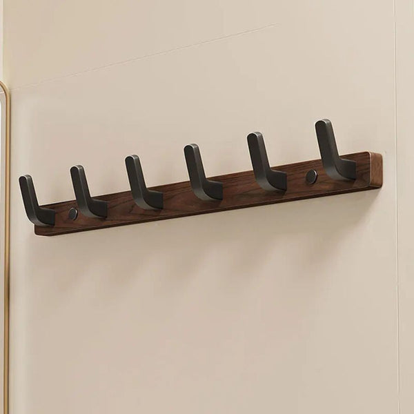 Patère murale bois et métal noir 6 rochets