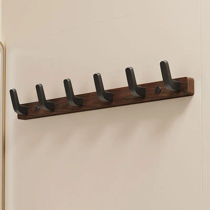 Patère murale bois et métal noir 6 rochets