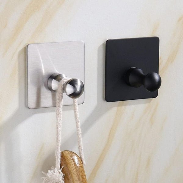Patère murale fixation adhésive 3M, noir mat et argenté / inox brossé