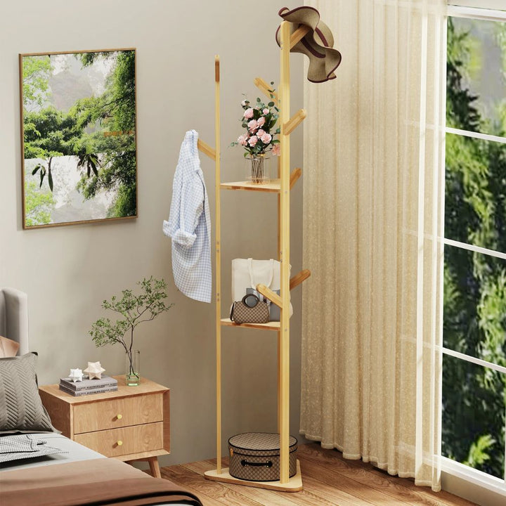 Porte manteau sur pied <br> pour salle de bain bois