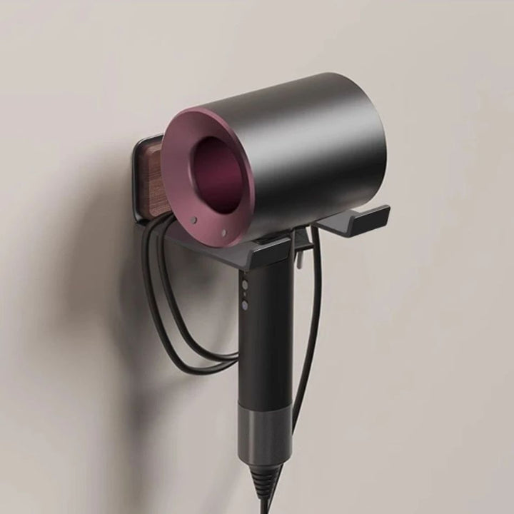 Porte Sèche Cheveux Adhésif - Fixation murale 3M, avec sèche-cheveux installé dessus