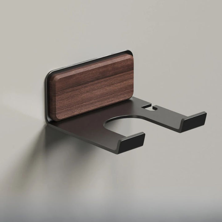 Porte Sèche Cheveux Adhésif - Fixation 3M, noir et bois foncé