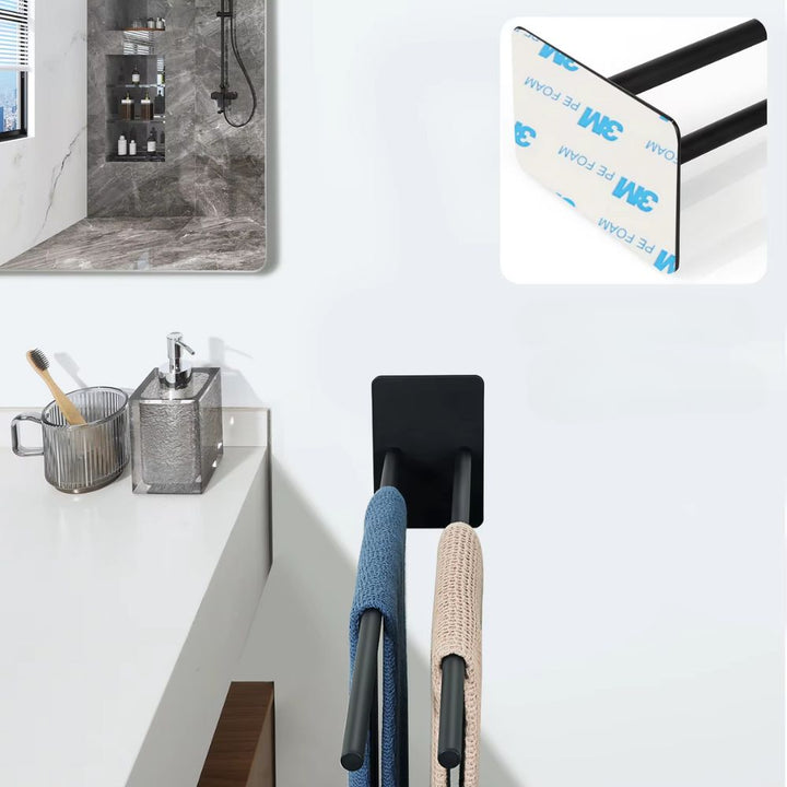 Porte-serviette double 40 cm adhésif 3M noir