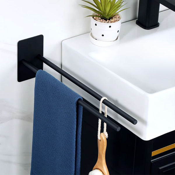 Porte-serviette double 40 cm adhésif 3M noir