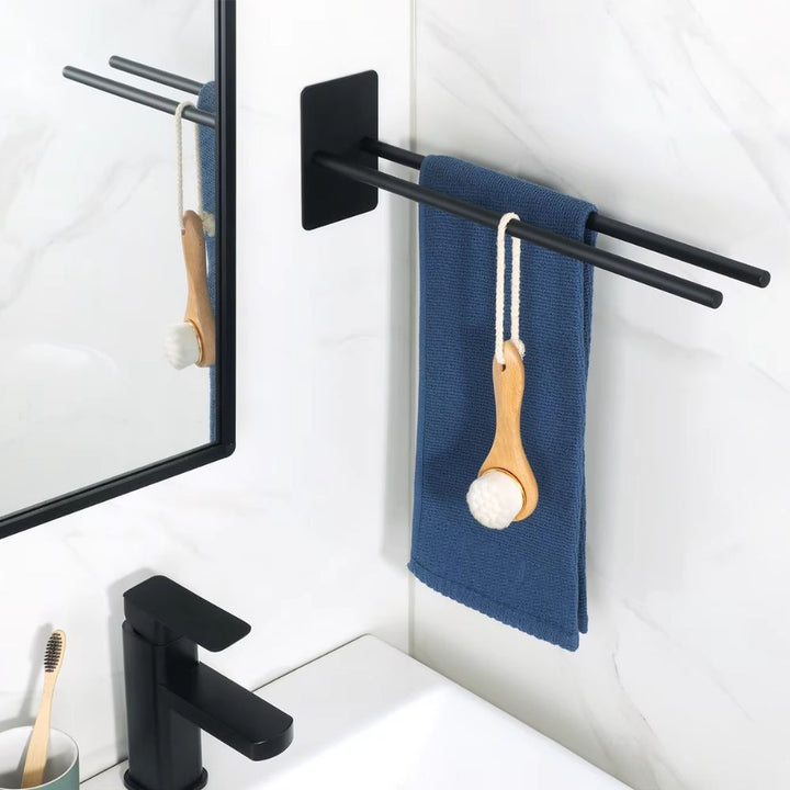 Porte-serviette double 40 cm adhésif 3M noir