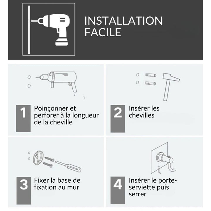 Installation facile Porte serviette double barre extensible
