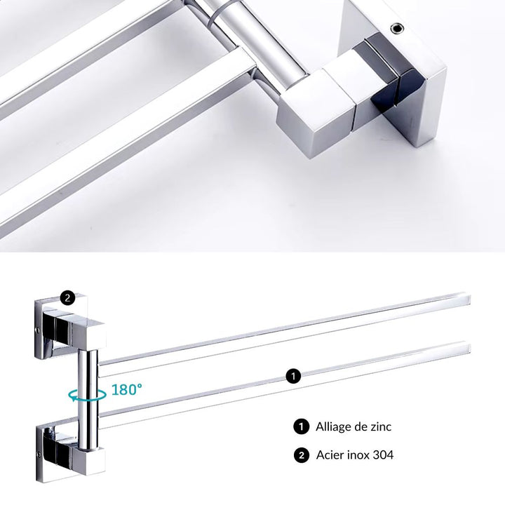 Porte serviette double pivotant en acier chromé chromé