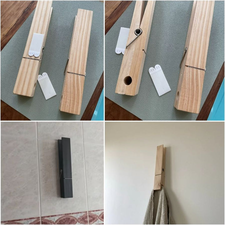Porte serviette en forme de pince à linge en bois