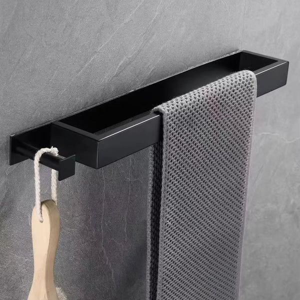 Porte serviette mural avec patère <br> fixation sans perçage noir