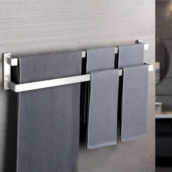 Porte serviette mural double 80 cm argenté