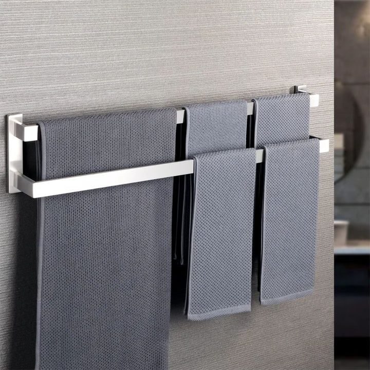 Porte serviette mural double 80 cm argenté
