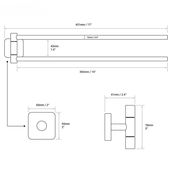 Porte serviette pivotant <br> double barres minimalisme noir