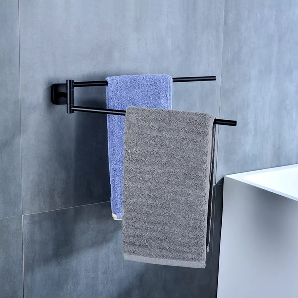 Porte serviette pivotant <br> double barres minimalisme noir
