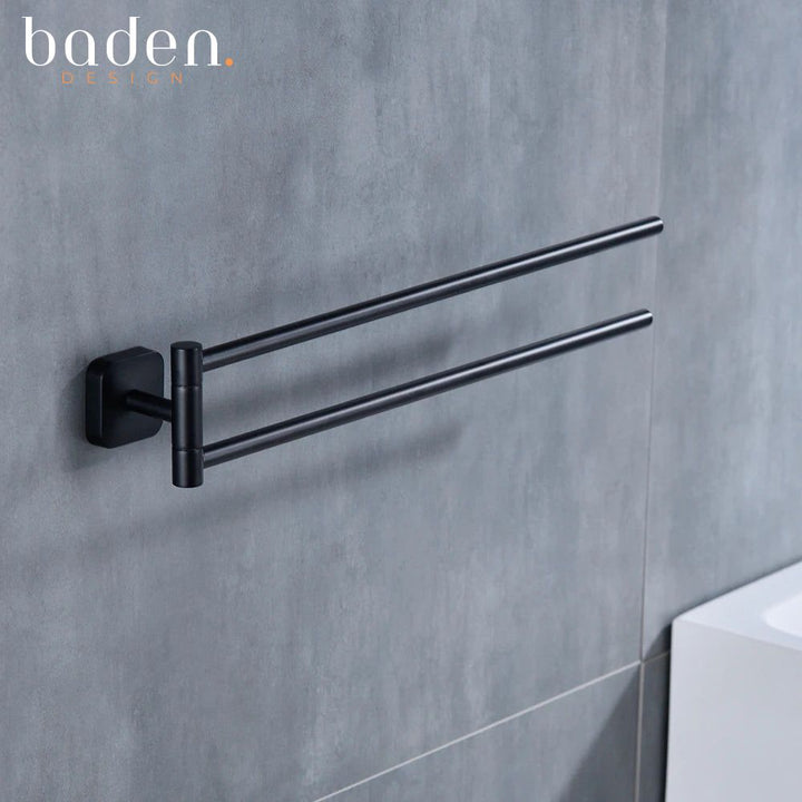 Porte serviette pivotant <br> double barres minimalisme noir