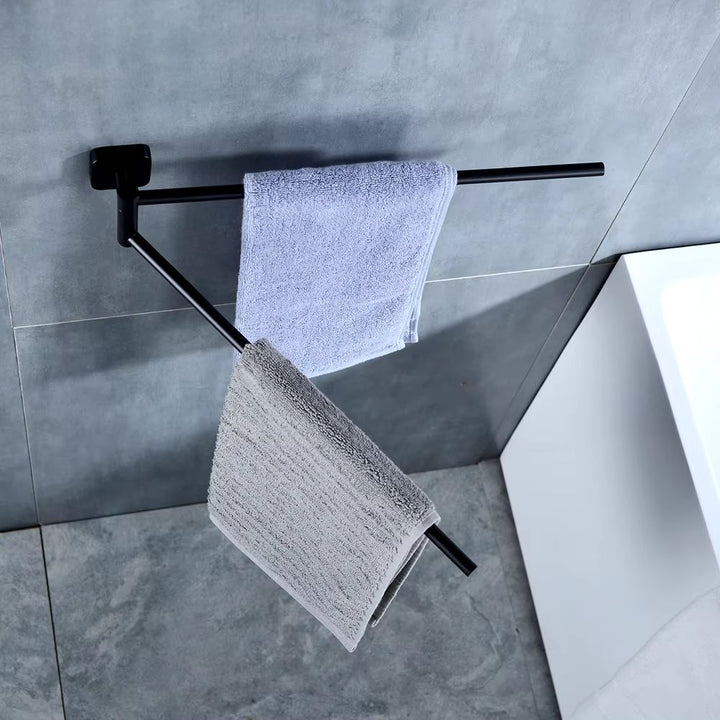 Porte serviette pivotant <br> double barres minimalisme noir