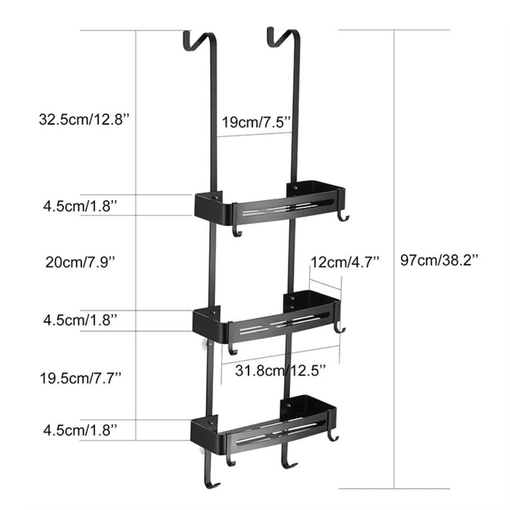 Dimensions serviteur de douche à suspendre 3 bacs