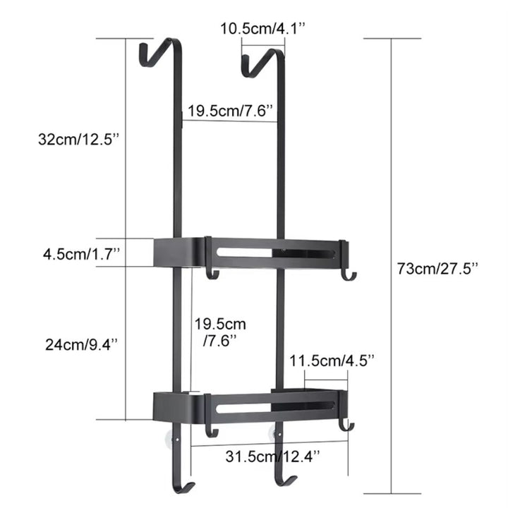 Serviteur de douche à suspendre 2 bacs, dimensions